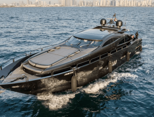 Black Predator Yacht, 32 meters, 2022 model, designed for 25 guests, featuring luxurious interiors and expansive deck areas.